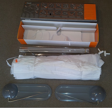 Klamboe boven bed,dbug,design,tentstokken,doek,3 kgr. reis,vakantie,geen mug, muskietengaas